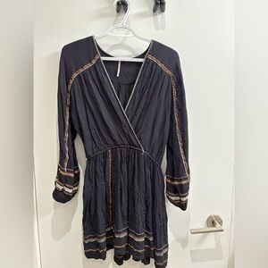 Boho Black Tunic Dress with Embroidered Accents